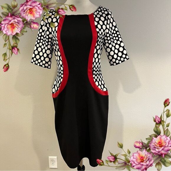 Clearance !!! Elegant Black and Red Polka Dot Dress - Picture 1 of 14